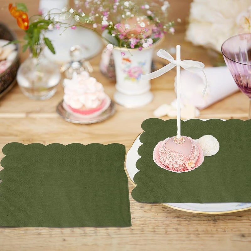 Hoiny 100 Pcs Cocktail Napkins, 2-Ply 5 x 5 Inches Disposable Scalloped Napkins, Thick Premium Dessert Napkins for Party, Wedding, Dinner, Birthday, Anniversary, Festival (Green) - Image 4